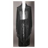 1980s Ladies Black Sequin Silk Shawl and Skirt Set