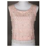 Late 1950s-Early 1960s Pink Beaded Knit Top