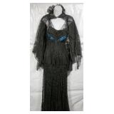 1930s Black Lace Evening Gown with Cape