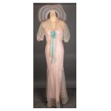 1930s Pink Rayon Dress w/ Slip & Hat