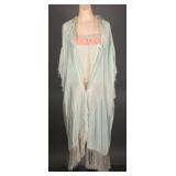 1920s Flapper Silk Boudoir Step-In, Fringe Robe