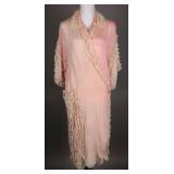 Late 1920s Pink Silk Robe with Lace Ruffles