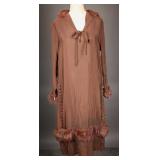 1924 Handmade Brown Silk Wedding Dress
