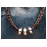 Sterling Bead Necklace, Leather, 36.99g