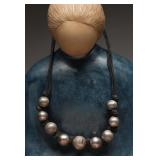 .925 Sterling Beaded Necklace with Leather Chain