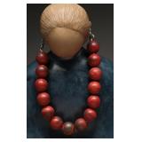 Sterling & Red Bead Necklace, 129.48g