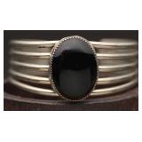 Silver Tone Cuff Bracelet With Black Onyx