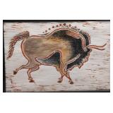 Framed Woodcut Print Cave Bison