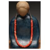Coral Beaded Necklace With Silver Cones