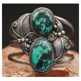 Sterling Bracelet with Turquoise Stones, 48.29g