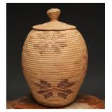 Native American Coiled Basketry Jar With Lid