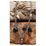 Black Onyx and Sterling Necklace, 71.49g