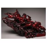 Red Resin Sculpture of Nine Running Horses