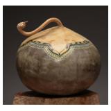 Painted Mexican Gourd Vessel with Lid