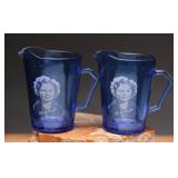 1930s Shirley Temple Cobalt Glass Pitchers