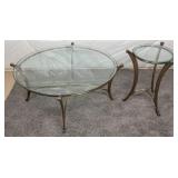 Two Glass Top Bronze Metal Tables