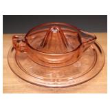 Pink Glass Juicer and Plate