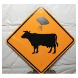 UFO Cow Crossing Metal Road Sign