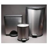 Three Stainless Steel Trash Bins