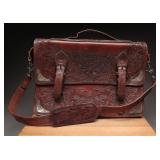Tooled Leather Satchel with Floral Design