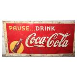 Pause Drink Coca-Cola Tin Sign 1941, 70" X 35"