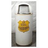 Mid-century Steel Trash Can with USDA Sign