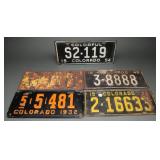 Six Colorado License Plates 1932-1954