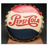 1940s-50s Pepsi-Cola Embossed Bottle-cap Sign