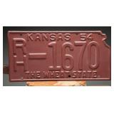 1954 Kansas License Plate R-1670, Wheat State