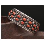 Lee Prince Sterling & Red Coral Cuff, 25.36g