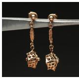 14K Yellow Gold Pierced Dangle Earrings