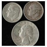 Silver US Coins - Two Dimes, One Quarter