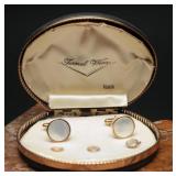 Vintage Swank MOP Cufflink & Stud Set w/ Case
