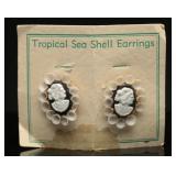 NOS Vintage Shell Cameo Earrings