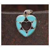 Zuni Sterling Turquoise Heart Pendant, 1.61g