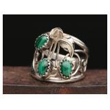 Sterling Silver Malachite 3-Stone Ring, 4.57g