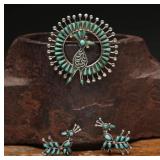 Vintage Zuni .925 Turquoise Roadrunner Set