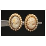 Coro Faux Pearl & Cameo Screw-Back Earrings