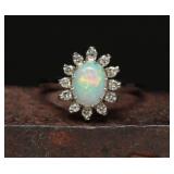 14K Gold Opal & Diamond Halo Ring, 2.85g