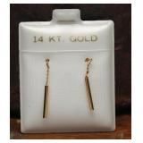 14K Gold Minimalist Bar Dangle Earrings, .56g