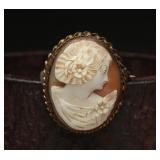 Antique Italian Hand-Carved Shell Cameo Brooch