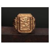 18K Gold Antique Heraldic Lion Signet Ring