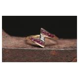 10K Gold Ruby & Diamond Chevron Ring, 1.76g