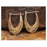 14K Yellow Gold Filigree Hoop Earrings, 4.03g