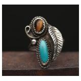 Sterling Silver Turquoise & Tiger Eye Ring, 3.63g