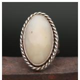 Sterling Silver Oval White Stone Ring, 12.93g