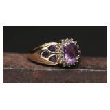 14K Gold Amethyst & Diamond Cocktail Ring