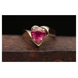 10K Gold Heart-Shaped Pink Stone Solitaire Ring