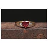 10K Heart Shaped Ruby & Diamond Ring, 1.48g