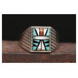 .925 Zuni Style Multi-Stone Inlay Ring, 9.52g